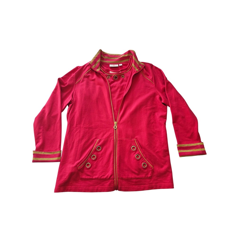 Quacker Factory 2 Piece Set Women L Pink Gold Zip Jacket Tank Rhinestone Grommet